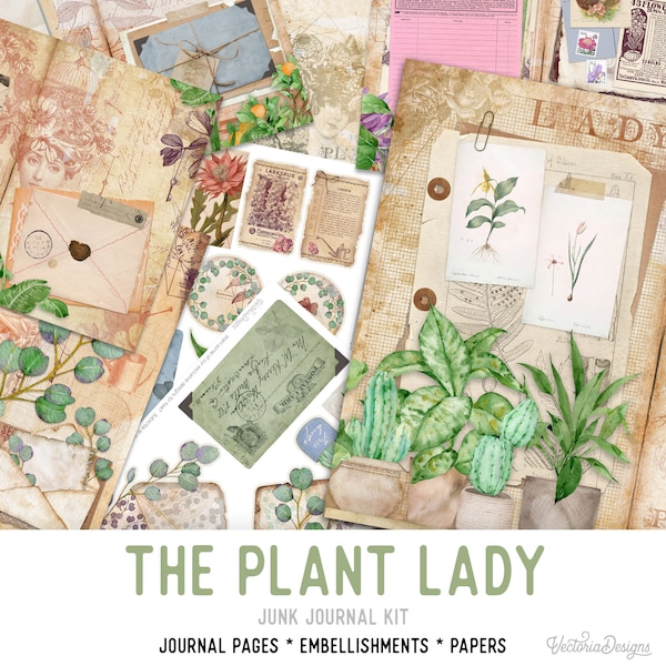 The Plant Lady Junk Journal Kit, Junk Journal Supplies, Junk Journal Printables, Journal Digital Kit, Junk Journal Ephemera Botanical 002114
