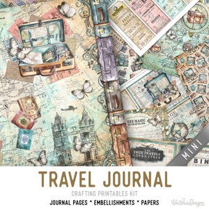 Travel Junk journal Kit Travel Journal MINI Crafting Printables Kit Travel Embellishments Junk Journal Travel Paper Travel Craft Kits 003065 image 1
