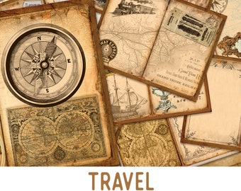 Travel Journal Kit, Printable Journal, Vintage Journal, Scrapbooking Journal, Junk Journal Digital, Paper Craft Pages, Downloads 001914