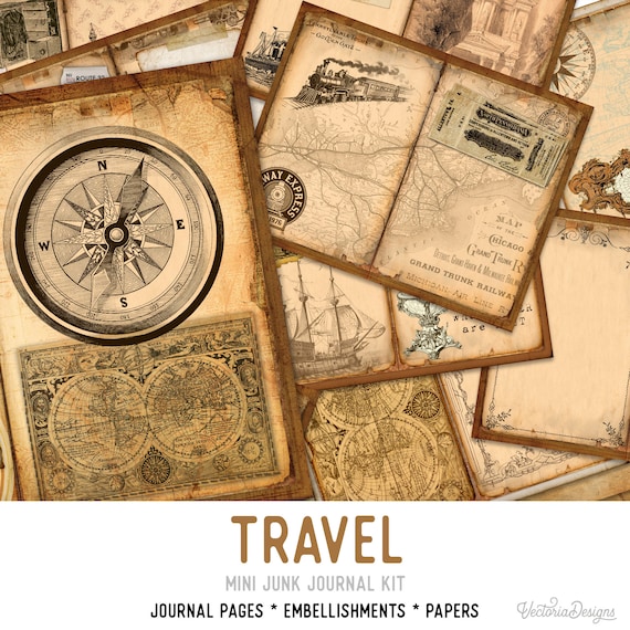 Travel Junk Journal Kit - Printable Pages for Crafting - 001914