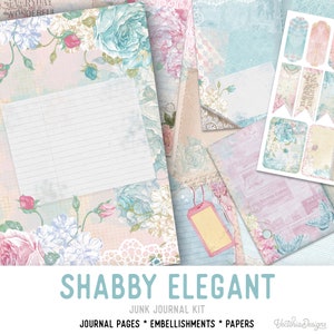 Shabby Elegant Journal Kit, Printable Journal Kit, Digital Junk Journal, Stationery Download, Scrapbooking Digital, Collage Sheets 001949