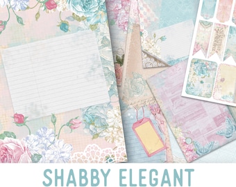 Shabby Elegant Journal Kit, Printable Journal Kit, Digital Junk Journal, Stationery Download, Scrapbooking Digital, Collage Sheets 001949