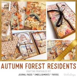 Autumn Forest Residents Junk Journal Kit DELUXE, Fall Animals Crafting Printables Kit Embellishments Printable Paper Craft Tutorial 003567