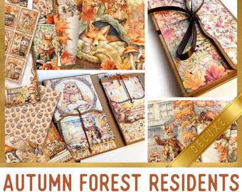 Autumn Forest Residents Junk Journal Kit DELUXE, Fall Animals Crafting Printables Kit Embellishments Printable Paper Craft Tutorial 003567