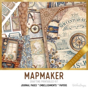 Mapmaker Junk Journal Kit (DELUXE) - Printable Journal Craft Kit - 004037