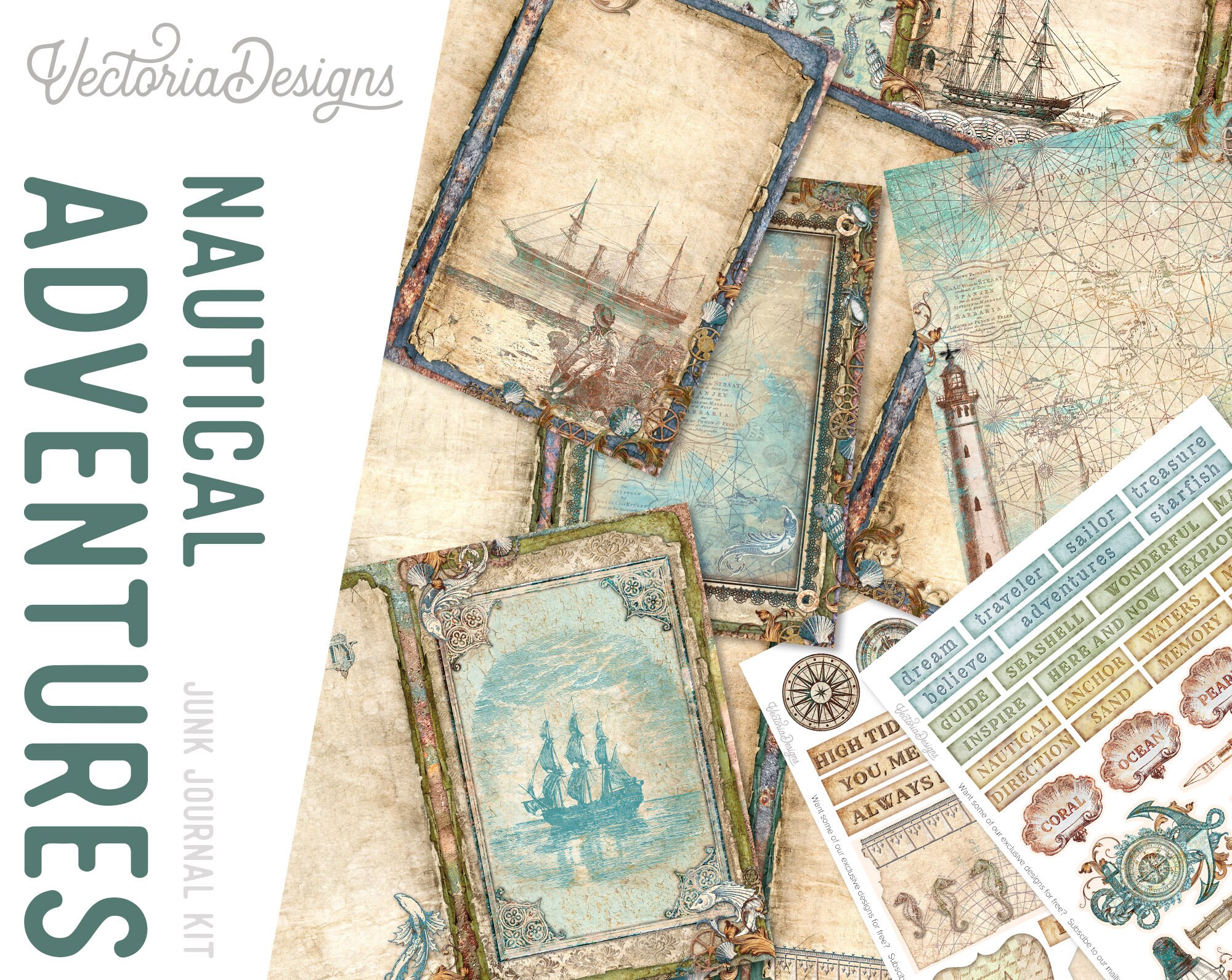 Nautical Adventures Junk Journal Kit Printable Junk Journal Kit ...