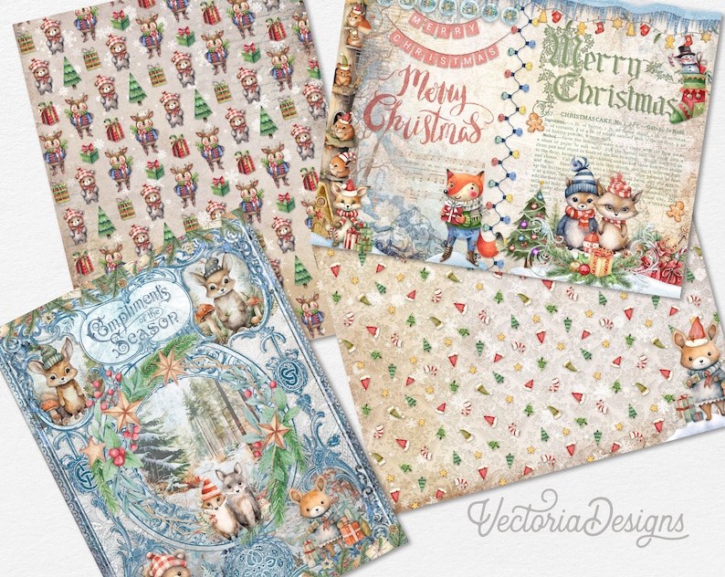 Christmas Forest Cuties Junk Journal Kit ADD-ON, Printable Junk Journal Pages Printable Junk Journal Kit Craft kits Junk Journal 003277 image 3