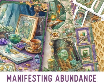 Manifesting Abundance Junk Journal Kit (Standard) - Printable Journal Craft Kit with Journal Pages, Embellishments & Papers - 003937