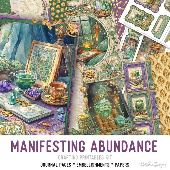 Manifesting Abundance Junk Journal Kit (Standard) - Printable Pages, Papers and Embellishments for Crafting - 003937