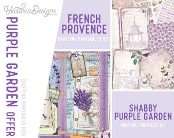 Purple Garden Offer, Lavender Crafting Printables, Printable Papers, Junk Journal kit, Journal Pages, Lavender Ephemera, Craft Kit 002661