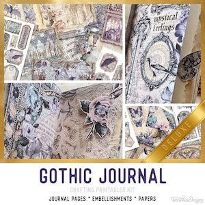 Gothic Journal Crafting Printables Kit DELUXE, Gothic Junk Journal, Gothic Embellishments, Paper, Craft Kits, Junk Journal Tutorial 002911 image 1