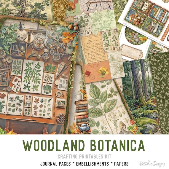 Woodland Botanica Junk Journal Kit (Standard) - Printable Pages, Papers and Embellishments for Crafting - 003923