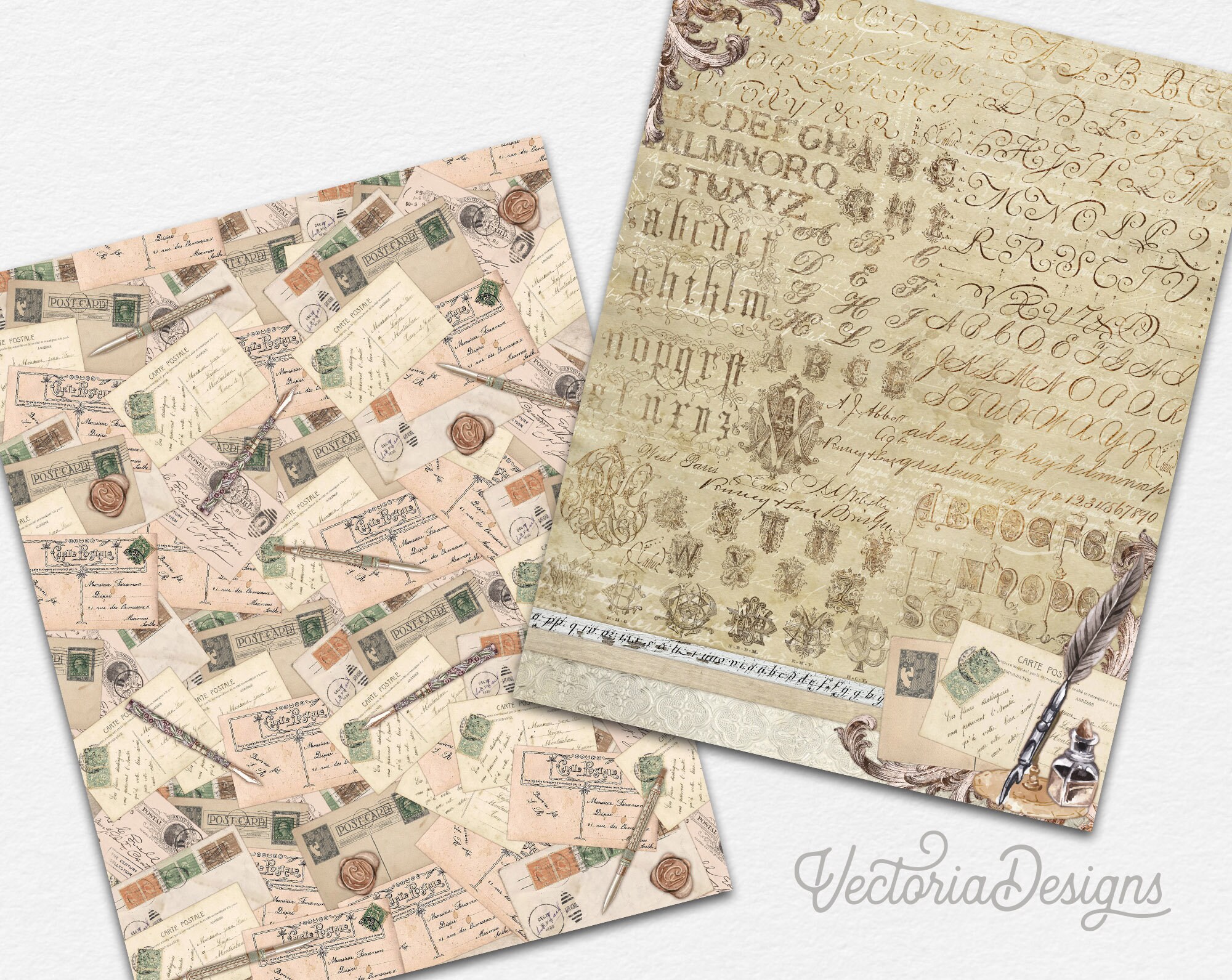 Vintage Handwriting Paper Pack Writing Tools Digital Paper Etsy