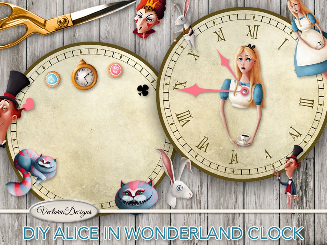 Alice in Wonderland DIY Clocks Printable Party Decor Paper Crafting