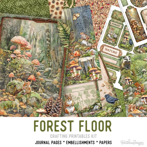 Forest Floor Junk Journal Kit (Standard) - Printable Pages, Papers and Embellishments for Crafting - 003659