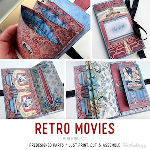 Retro Movies Mini Folio Mini Project Movie Crafts Mini Folio Movie Craft Folio Junk Journal Add On Printable Craft Kit 003564