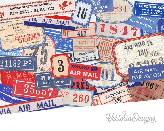 Postage Labels Postage Embellishments Vintage Post Scrapbooking Embellishments Journal Embellishments Junk Journal Ephemera Scrapbook 002965