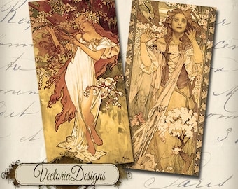 Art Nouveau Women 1 x 2 inch domino instant download printable  images digital collage sheet - 000011