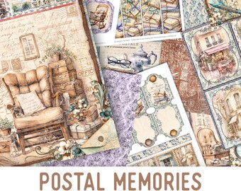 Postal Memories Junk Journal Kit, Memories Crafting Printables Vintage Post Embellishments Printable Vintage Mail Paper Junk Journal 003447