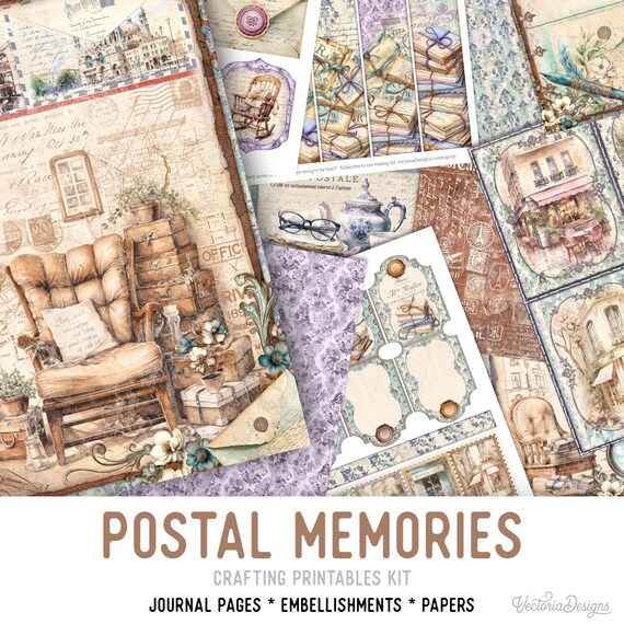 Postal Memories Junk Journal Kit Standard - Printable Pages, Papers and Embellishments for Crafting - 003447