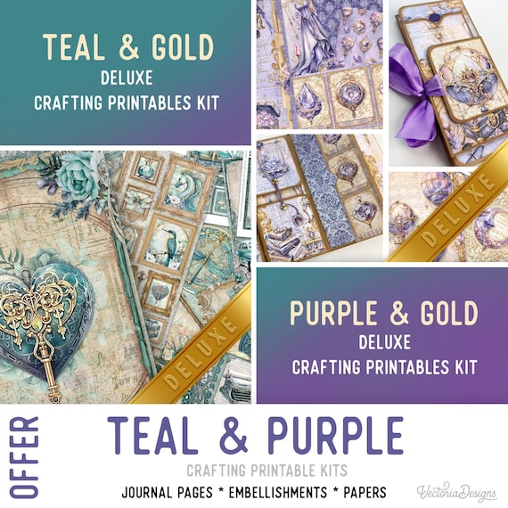 Teal & Purple Offer, Junk Journal Craft Printables (Pages, Papers and Embellishments) - 003726