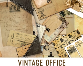 Vintage Office Junk Journal Kit, Office Stationery Paper, Printable Journal Pages, Digital Office Journal Kit, Office Supplies Kit 002041