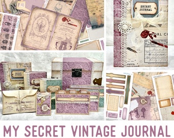 My Secret Vintage Journal, Crafting Printables Kit, Junk Journal Printables, Journal Pages, Notebook Scrapbooking Kit,Digital Download002101