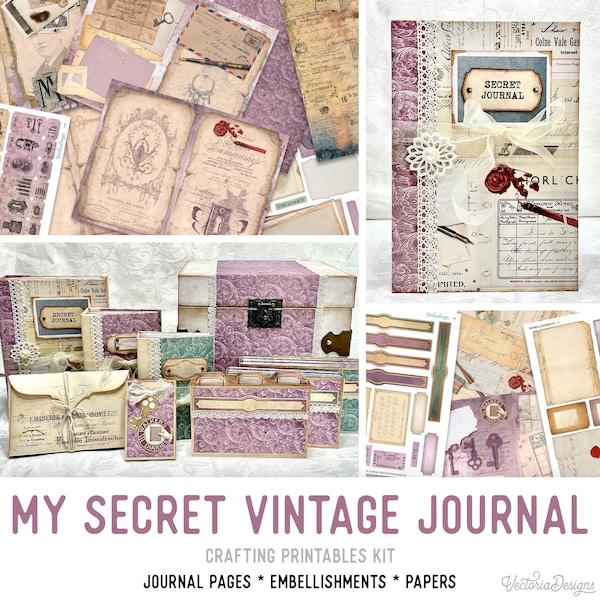 My Secret Vintage Journal, Crafting Printables Kit, Junk Journal Printables, Journal Pages, Notebook Scrapbooking Kit,Digital Download002101