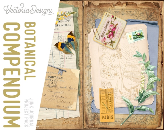 Botanical Compendium Junk Journal Kit - Printable Pages, Papers and Embellishments for Crafting - 002049