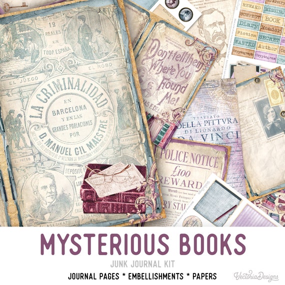 Mysterious Books Junk Journal Kit - Printable Pages for Crafting - 002486