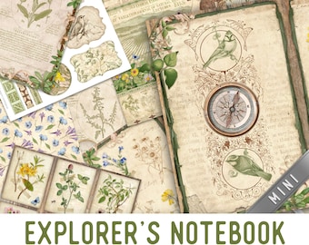 Explorer's Notebook MINI Crafting Printables Kit, Printable Nature Junk Journal, Nature Embellishments, Nature Craft Kits, Scrapbook 002888