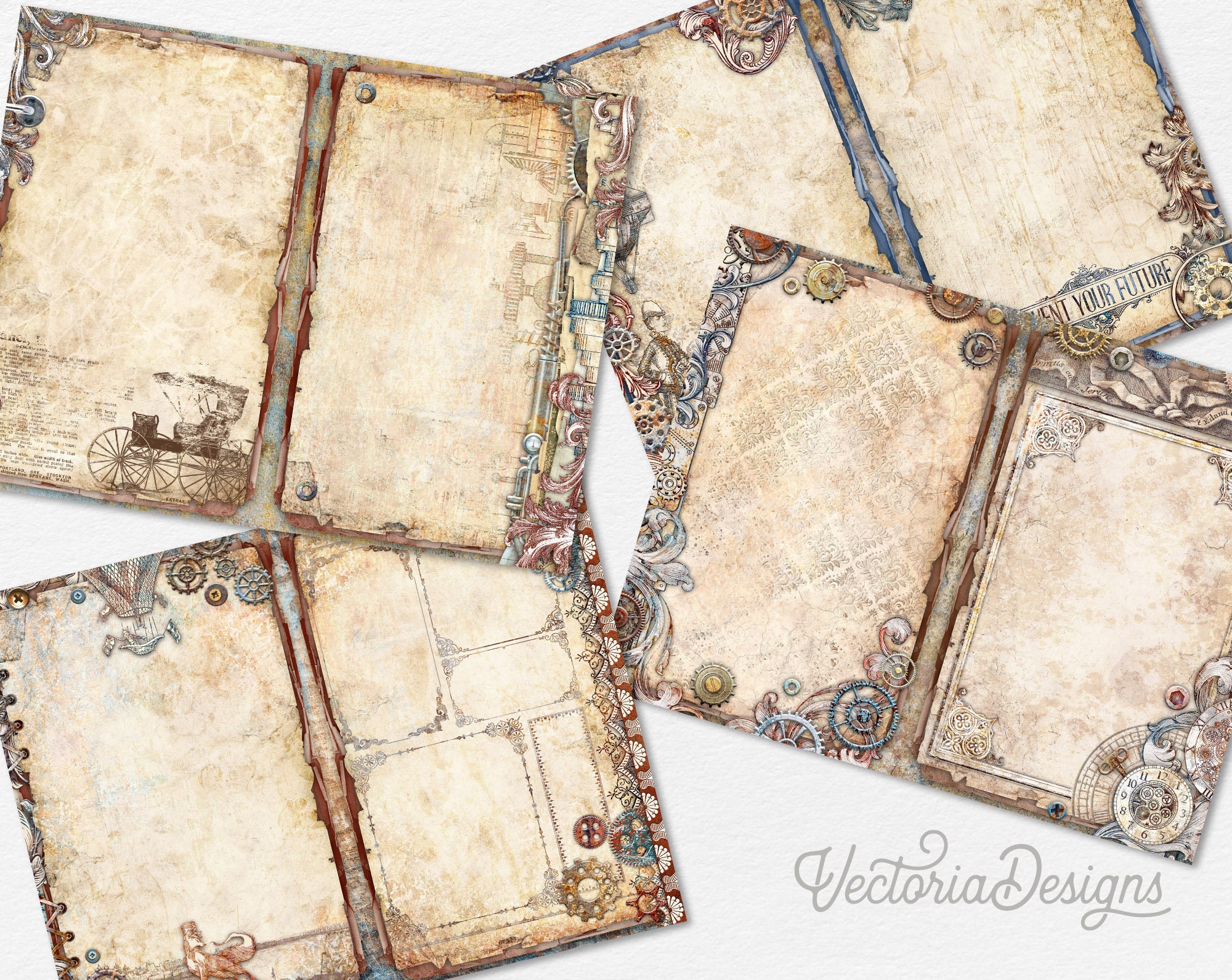 Steampunk Industrial Junk Journal Kit, Steampunk Embellishments