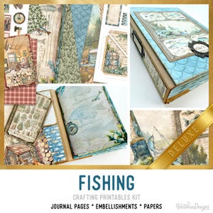 Fishing Junk Journal Kit DELUXE, Fishing Journal Crafting Printables Fishing Embellishments Printable Fishing Paper Craft Tutorial 003782