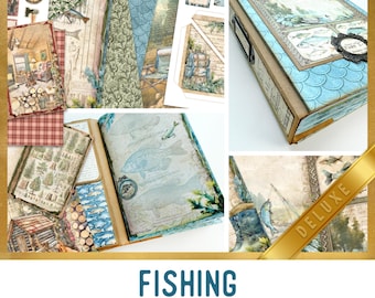 Fishing Junk Journal Kit DELUXE, Fishing Journal Crafting Printables Fishing Embellishments Printable Fishing Paper Craft Tutorial 003782