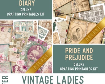 Vintage Ladies Offer Vintage Junk Journal Kit Pride & Prejudice Printables Vintage Diary Printable Papers Journal Pages Craft Kit 003085