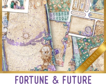 Fortune & Future DELUXE Crafting Printables Kit, Printable Fortune Teller Junk Journal, Embellishments, Craft Kits, Scrapbook Paper - 002907