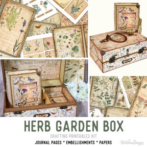 Herb Garden Box Crafting Printable Kit Large, Vintage Style Printables, Paper Embellishments, Scrapbooking Supplies, Instant Download 002294