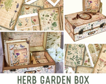Herb Garden Box Crafting Printable Kit Large, Vintage Style Printables, Paper Embellishments, Scrapbooking Supplies, Instant Download 002294