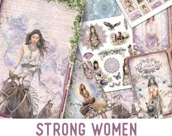 Strong Women Junk Journal Kit Women Crafting Printables Kit Women Embellishments Printable Paper Independent Woman Craft Kit Women 003049