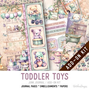 Toddler Toys Junk Journal Kit ADD-ON, Printable Junk Journal Pages Journal Kit Craft kits Vintage Junk Journal 003484
