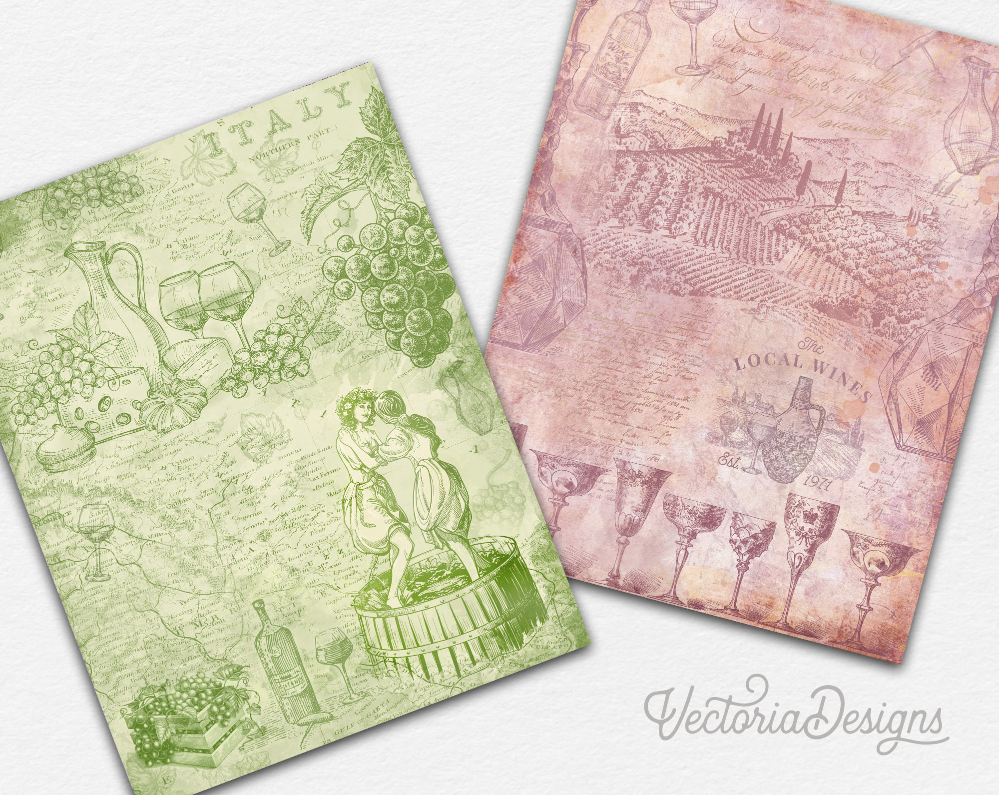 A Wine Tasting Paper Pack, Decorative Paper Pack, Digital Paper Pack