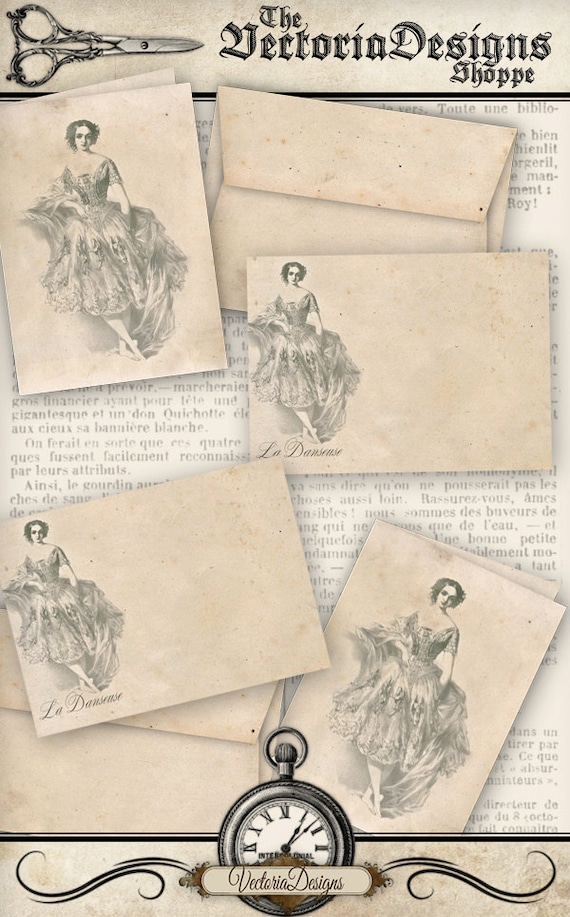Vintage Ballerina Cards and Envelope Paper Printable (Digital Download) - 001343