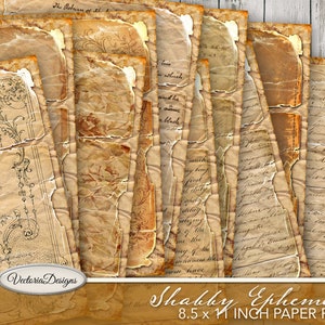 Shabby Ephemera Paper 8.5 x 11 Inch Paper Pack, Digital Paper, Printable Paper, Shabby Ephemera, Junk Journal, Instant Download 001918