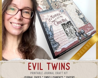 Evil Twins Halloween Junk Journal Kit DELUXE - Printable Pages, Papers and Embellishments for Crafting - 003849