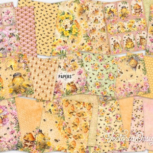 Honey Bees Junk Journal Kit DELUXE, Honey Bees Crafting Printables Kit Honey Embellishments Printable Paper Bees Kit Craft Tutorial 003284 image 5