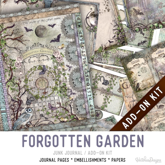 Forgotten Garden Junk Journal Kit ADD-ON, Printable Craft kit with Journal Pages, Embellishments and Papers - 003501