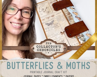 Butterflies & Moths Junk Journal Kit (Standard) | Collector's Chronicles | Printable Pages, Papers, Embellishments for Crafting - 003988