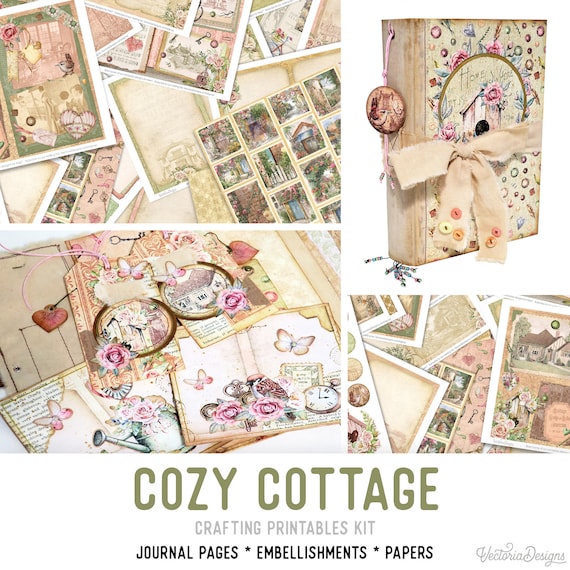 Cozy Cottage Trifold Junk Journal Crafting Printables Kit, Printable Junk Journal Kit, Garden Paper Journal, Ephemera x  002301