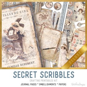 Secret Diary Junk journal Kit DELUXE Secret Scribbles Crafting Printables Kit Junk Journal Embellishments Vintage Diary Paper Pack 003376