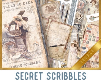 Secret Diary Junk journal Kit DELUXE Secret Scribbles Crafting Printables Kit Junk Journal Embellishments Vintage Diary Paper Pack 003155